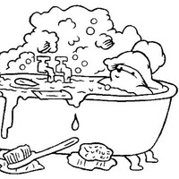 Desenho de Ursinho na banheira para colorir