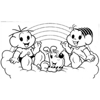 Desenho de Monica, Cebolinha e Bidu para colorir