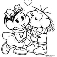Desenho de Monica e Cebolinha no São Valentim  para colorir