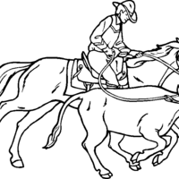 Desenho de Cowboy domando touro para colorir