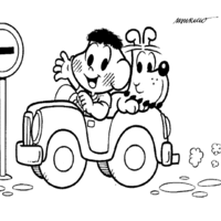 Desenho de Cascão e Bidu no carro para colorir