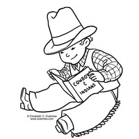 Desenho de Menino lendo livro de faroeste para colorir