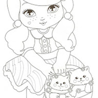 Desenho de Isabela carregando cesto com gatinhos para colorir