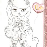 Desenho de Elisa com bonequinha e cachorrinho para colorir
