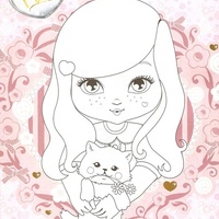 Desenho de Isabela e seu gatinho para colorir