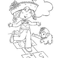 Desenho de Cerejinha pulando amarelinha para colorir