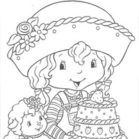 Desenho de Cerejinha e bolo de morango para colorir