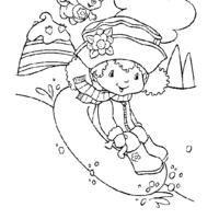 Desenho de Moranguinho brincando na neve para colorir
