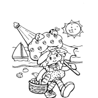 Desenho de Moranguinho carregando sombrinha de praia para colorir