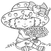 Desenho de Moranguinho e buquê de flores para colorir