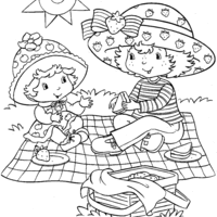 Desenho de Moranguinho e Maçãzinha no piquenique para colorir