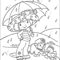 Desenho de Moranguinho na chuva para colorir