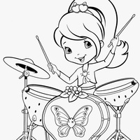 Desenho de Moranguinho tocando bateria para colorir