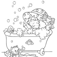 Desenho de Moranguinho tomando banho para colorir