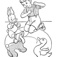 Desenho de Menino e seus brinquedos de pelúcia para colorir