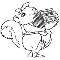 Desenho de Esquilo carregando livros para colorir