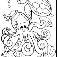 Desenho de Polvo e amigos no mar para colorir