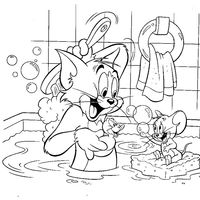 Desenho de Tom e Jerry brincando na banheira para colorir