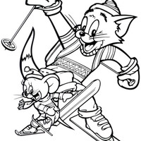 Desenho de Tom e Jerry esquiando para colorir