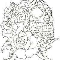 Desenho de Caveira com flores para colorir