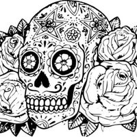 Desenho de Caveira com rosas para colorir