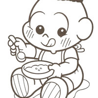 Desenho de Cascão bebê comendo papinha para colorir