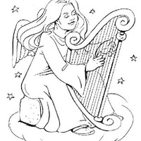 Desenho de Anjo tocando arpa para colorir