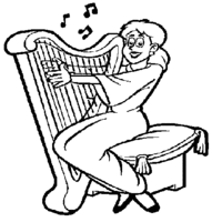 Desenho de Mulher tocando arpa para colorir