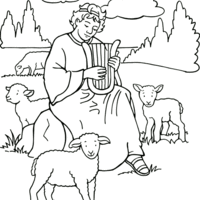Desenho de Pastor tocando arpa para colorir