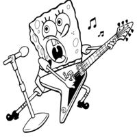 Desenho de Bob Esponja tocando guitarra para colorir