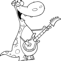 Desenho de Dinossauro tocando guitarra para colorir