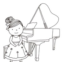 Desenho de Menina tocando piano para colorir