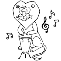 Desenho de Leão tocando atabaque para colorir