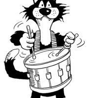 Desenho de Gato tocando tambor para colorir