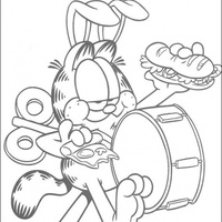 Desenho de Garfield tocando tambor para colorir
