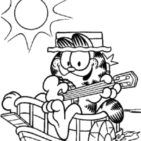 Desenho de Garfield com o violão para colorir