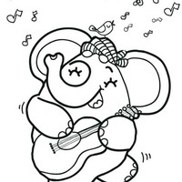 Desenho de Elefantinho tocando violão para colorir
