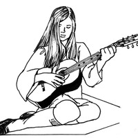 Desenho de Menina e violão para colorir