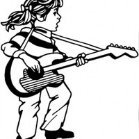 Desenho de Menininha tocando violão para colorir