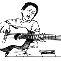 Desenho de Menino tocando violão para colorir