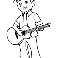 Desenho de Menino segurando violão para colorir