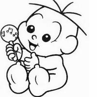 Desenho de Cebolinha bebê com chocalho para colorir