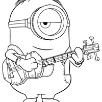 Desenho de Minions tocando violão para colorir