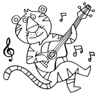 Desenho de Tigre tocando violão para colorir
