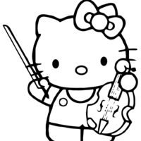 Desenho de Hello Kitty tocando violino para colorir