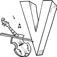 Desenho de Letra V de violino para colorir