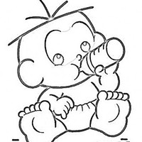 Desenho de Cebolinha baby tomando mamadeira para colorir