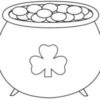 Desenho de Pote de ouro e trevo de três folhas para colorir