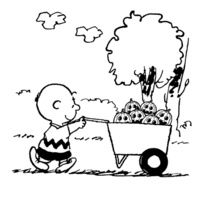 Desenho de Charlie Brown empurrando carrinho para colorir