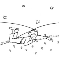 Desenho de Pequeno Príncipe deitado no campo para colorir